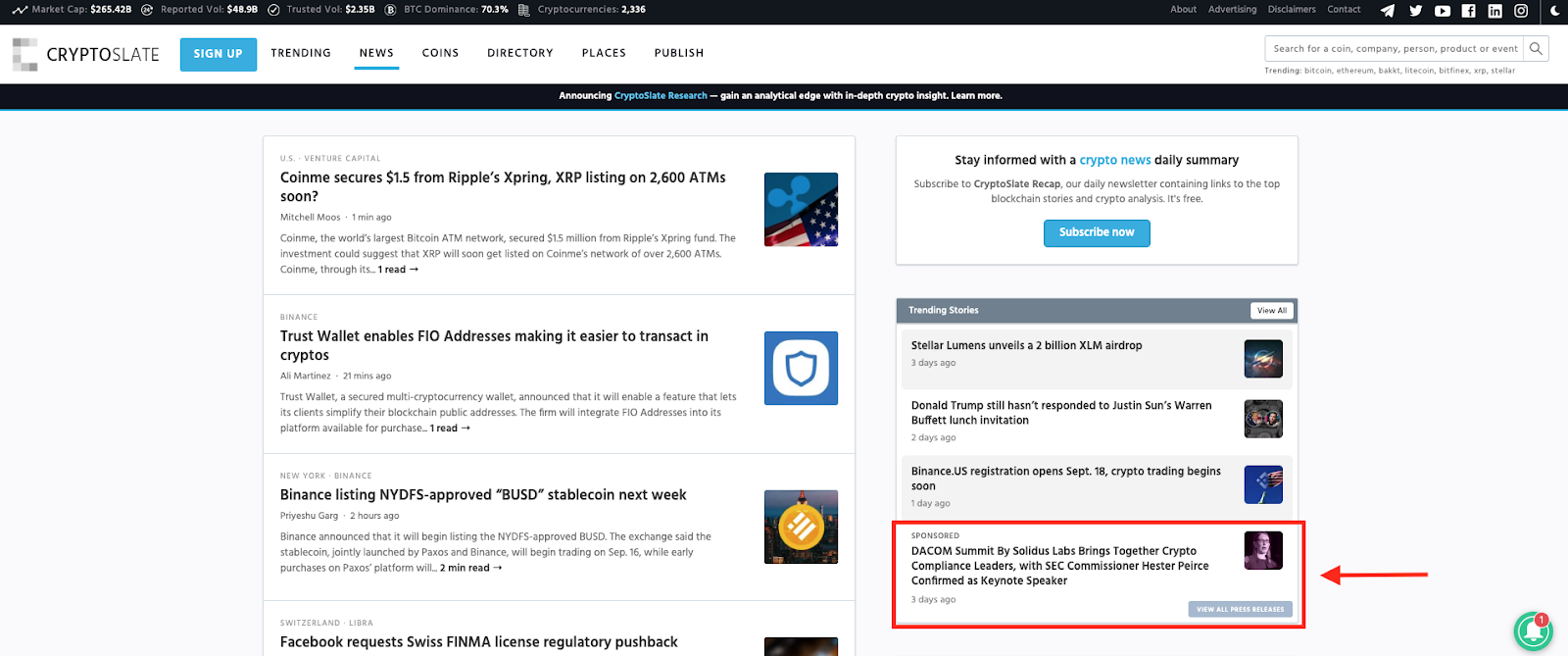 cryptoslate home page native ads