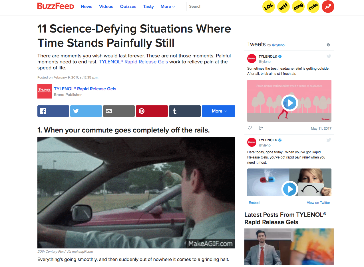 Advertorial example in Buzzfeed