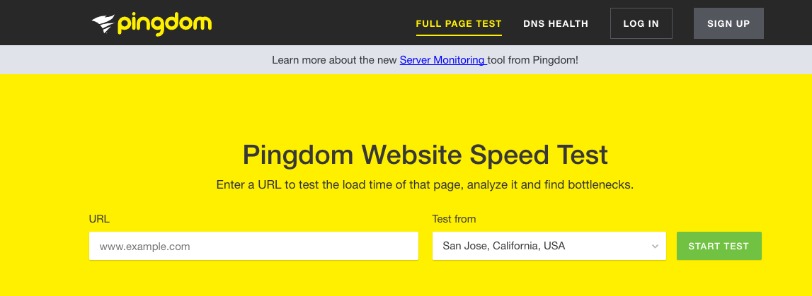 Screenshot of Pingdom testing page