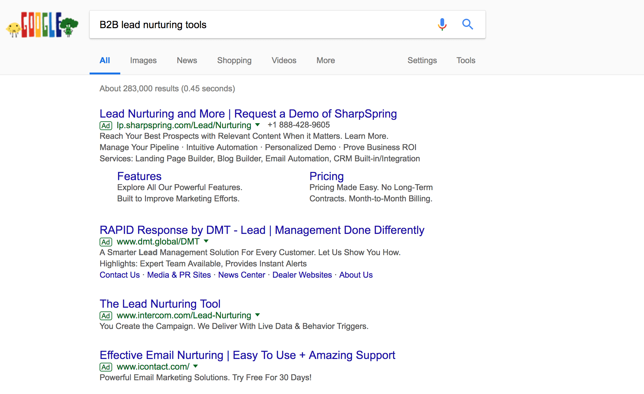 Search engine results for "B2B Lead Nurturing Tools"