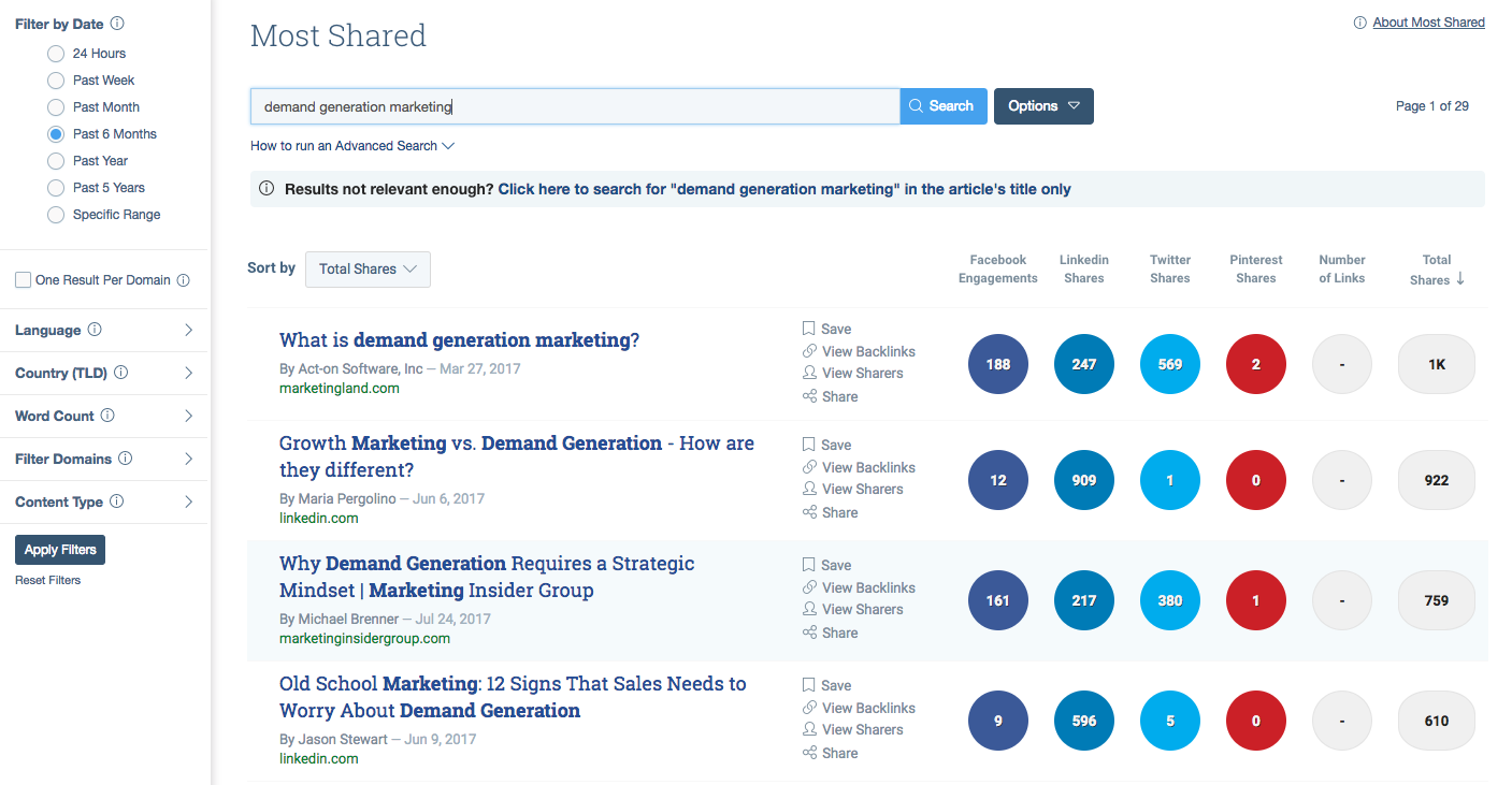 BuzzSumo is a demand generation tool for content discovery.
