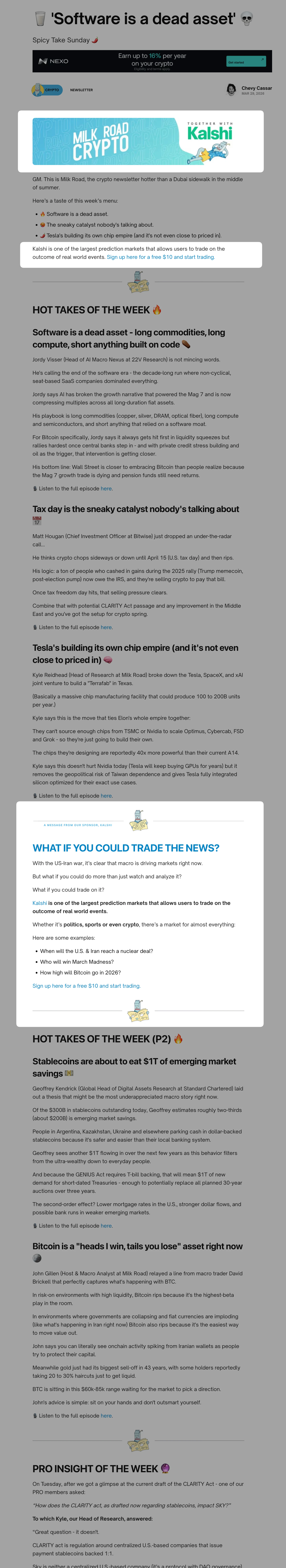 Sunday Deep Dive Newsletter example on The Milk Road