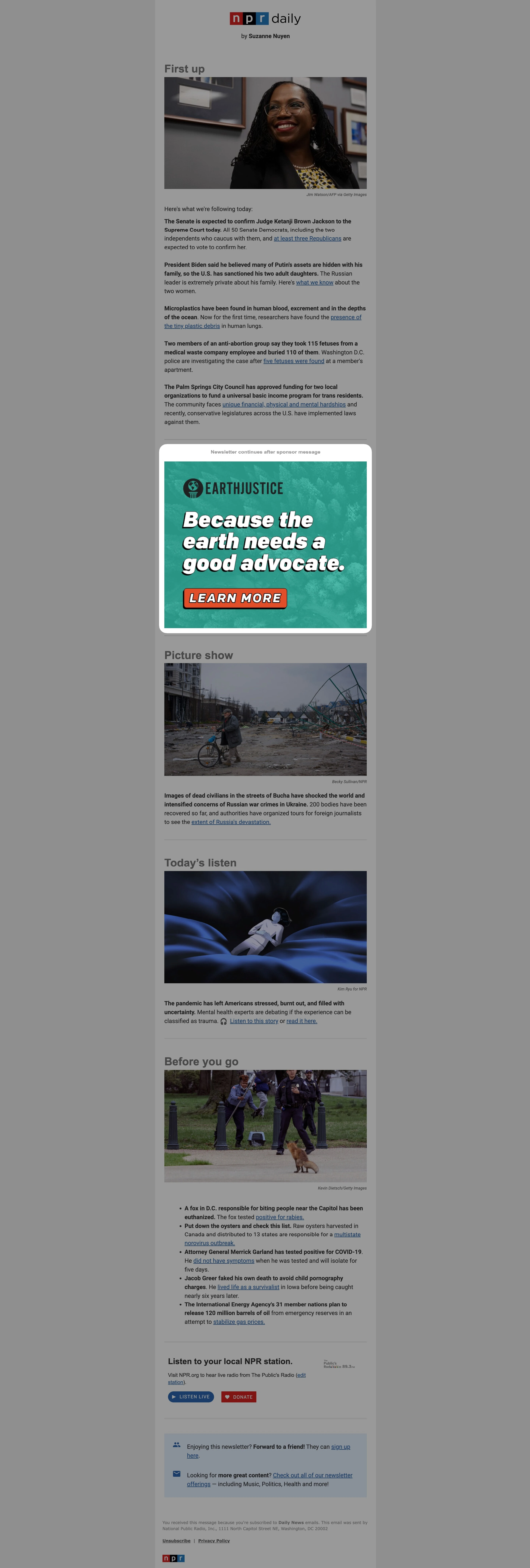 NPR News & Politics Newsletter Sponsorship placement example