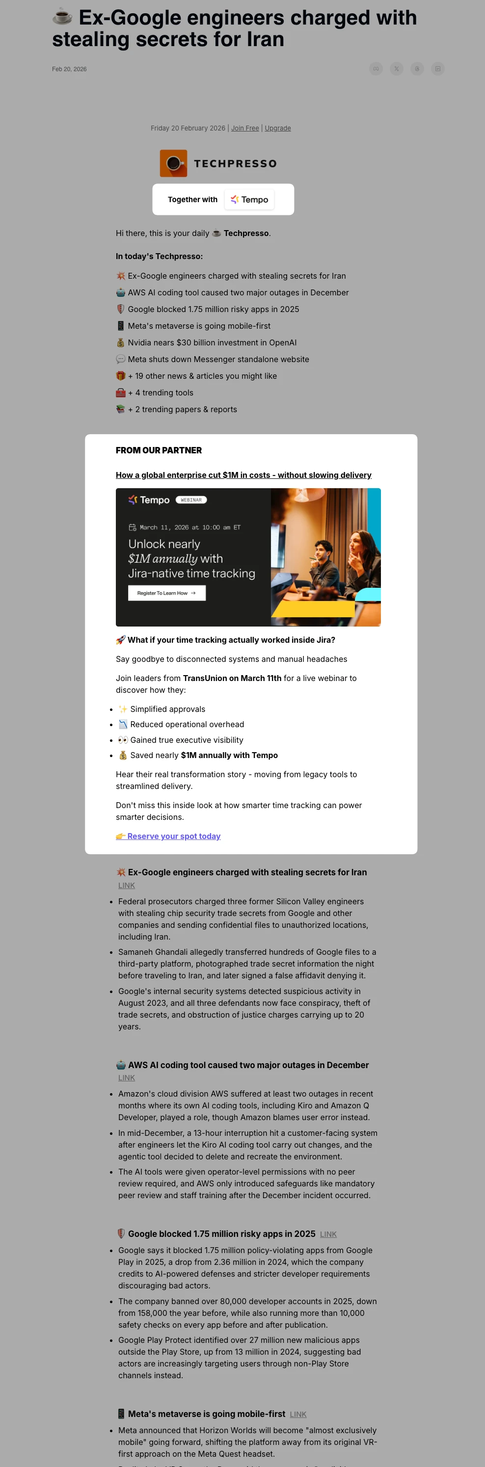 Techpresso Newsletter - Primary placement example