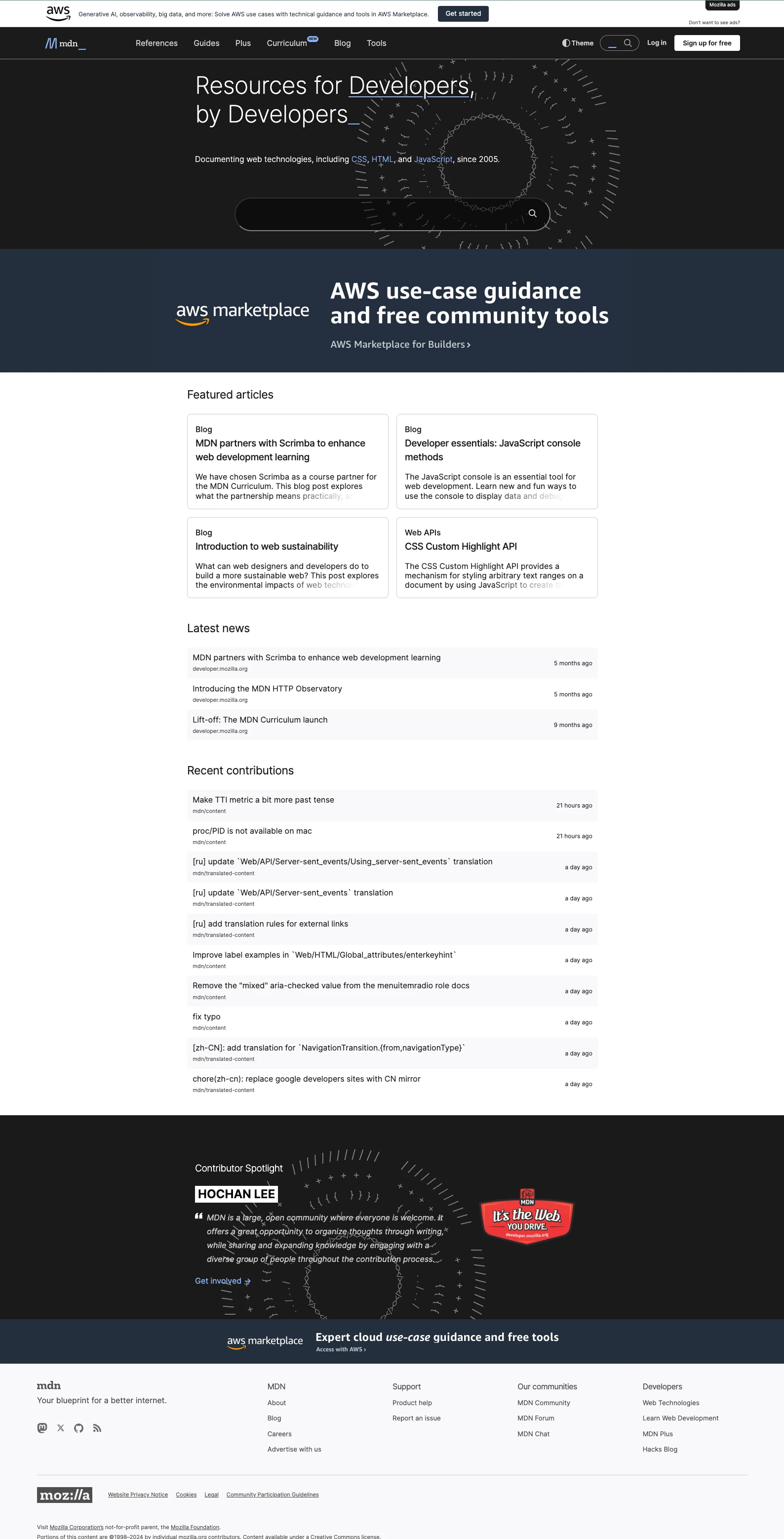 Homepage Takeover example on Mozilla Developer Network