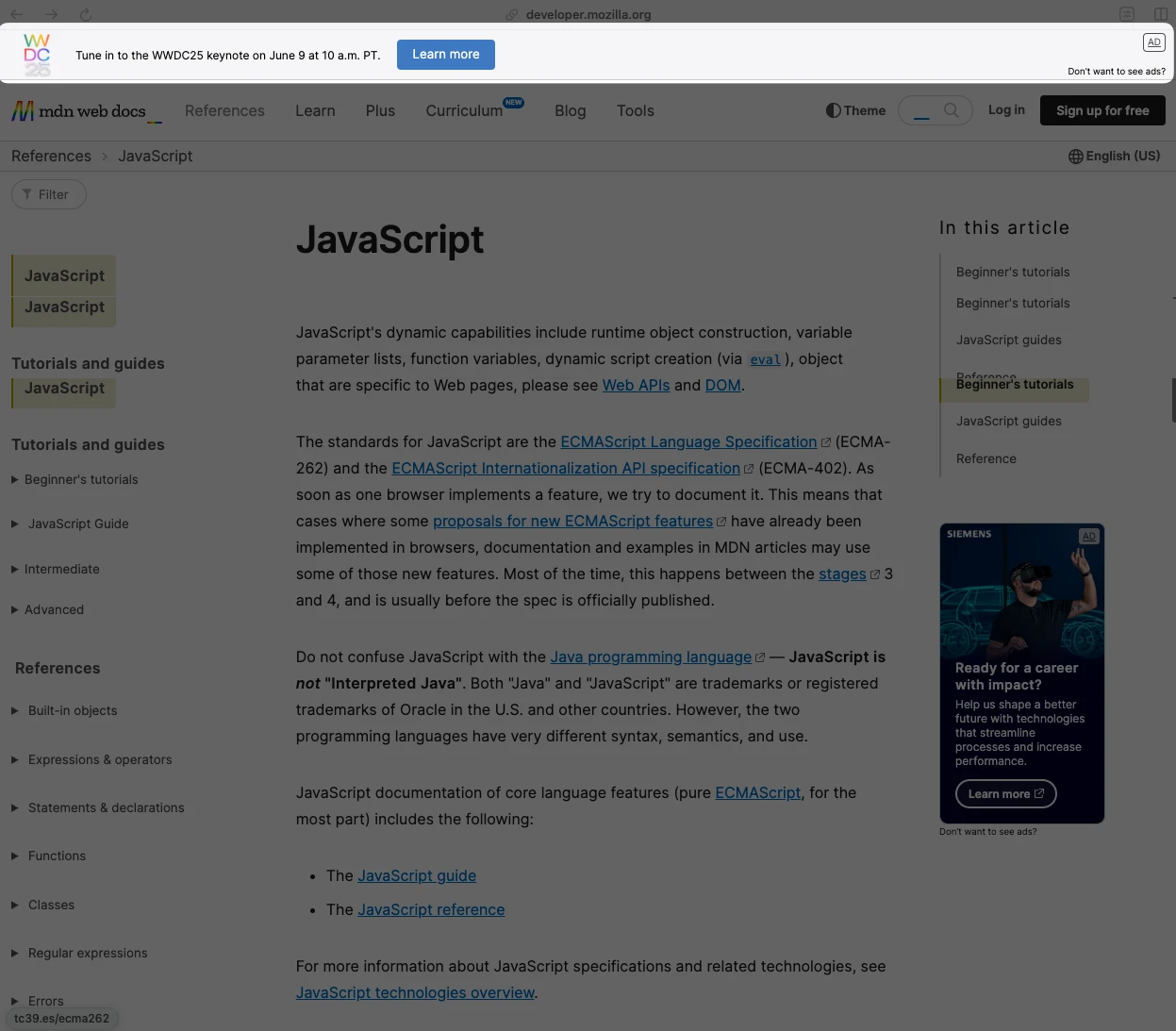 Top Bar Ad Unit example on Mozilla Developer Network