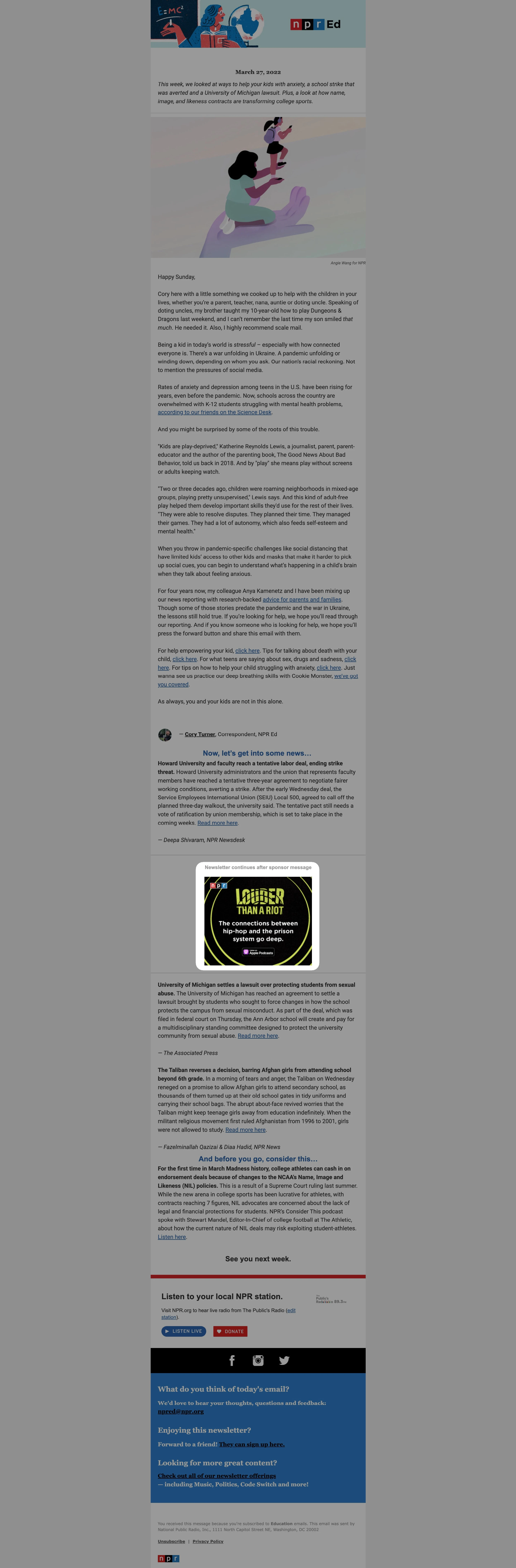 NPR Health & Science Newsletter Sponsorship example on NPR