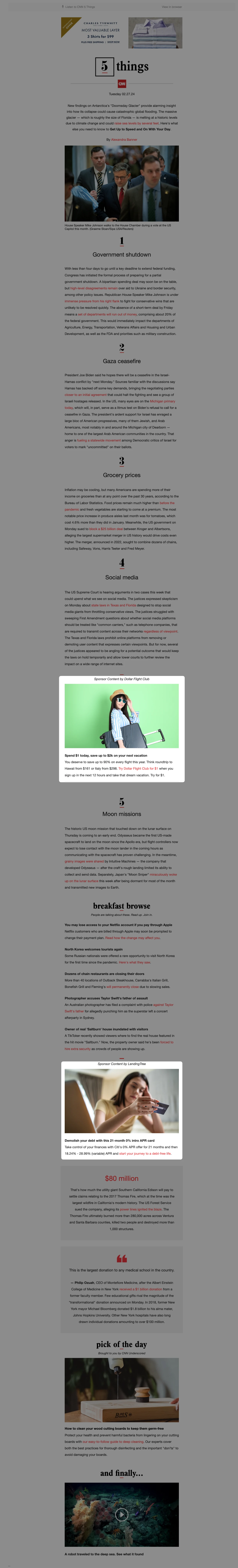 5 Things Newsletter placement example