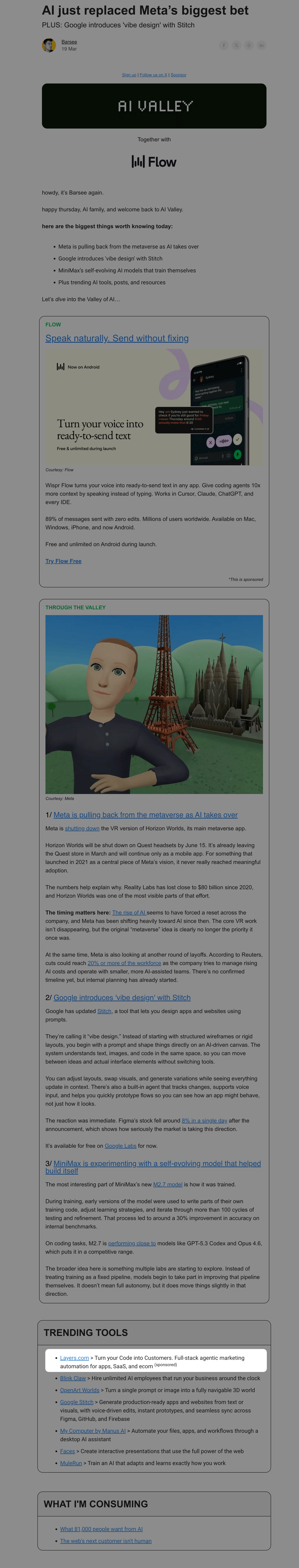 Daily Newsletter - Trending Tools Ad example on AI Valley