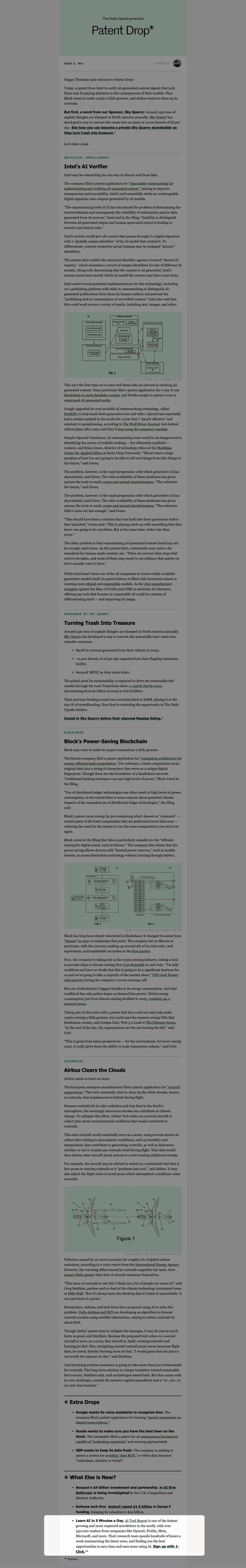 Patent Drop Newsletter - Secondary Placement example on The Daily Upside