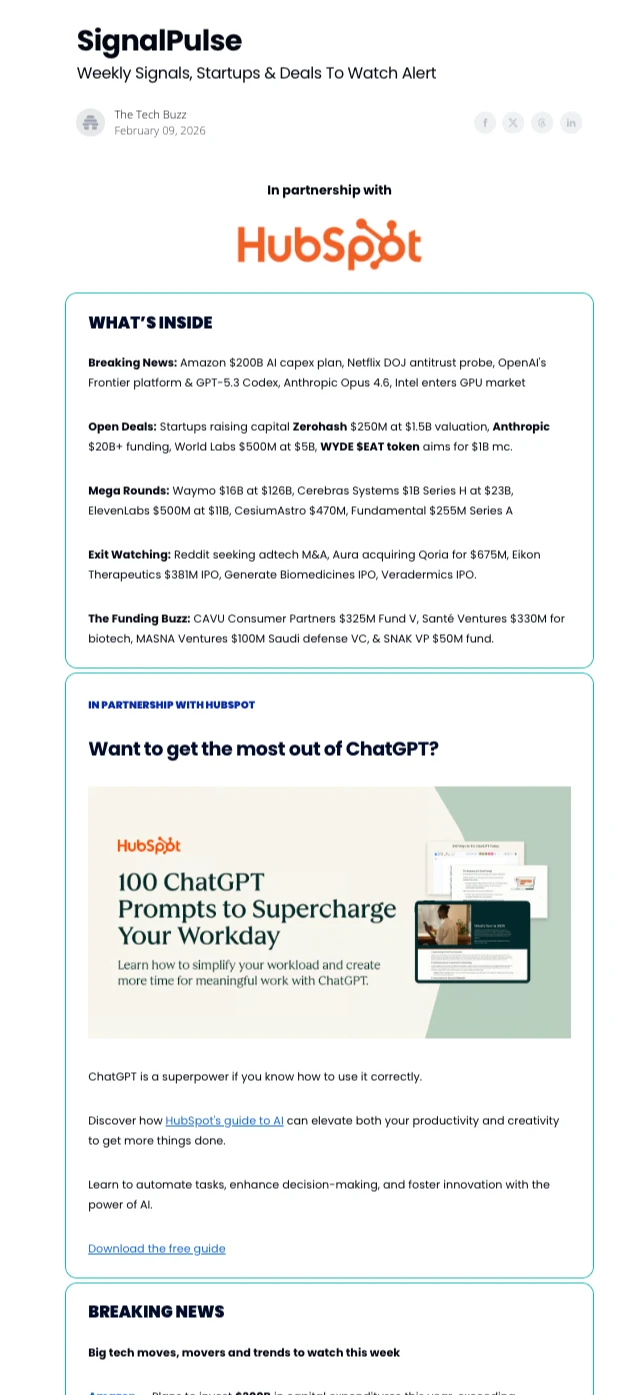 Weekly Newsletter Package placement example