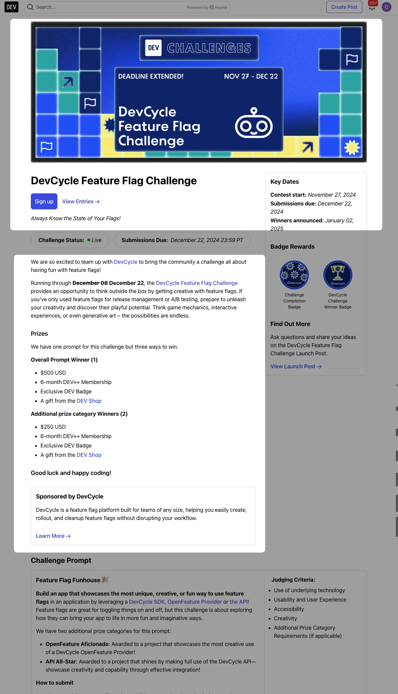 Dev.to Challenge example on Dev Community