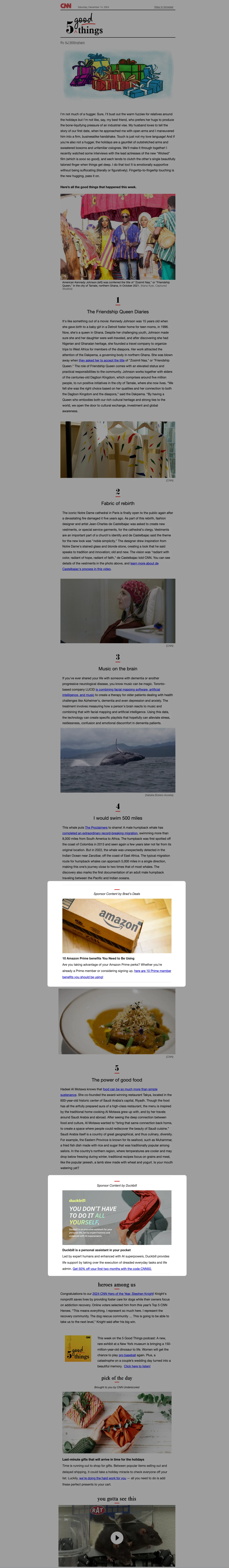 5 Good Things Newsletter example on CNN
