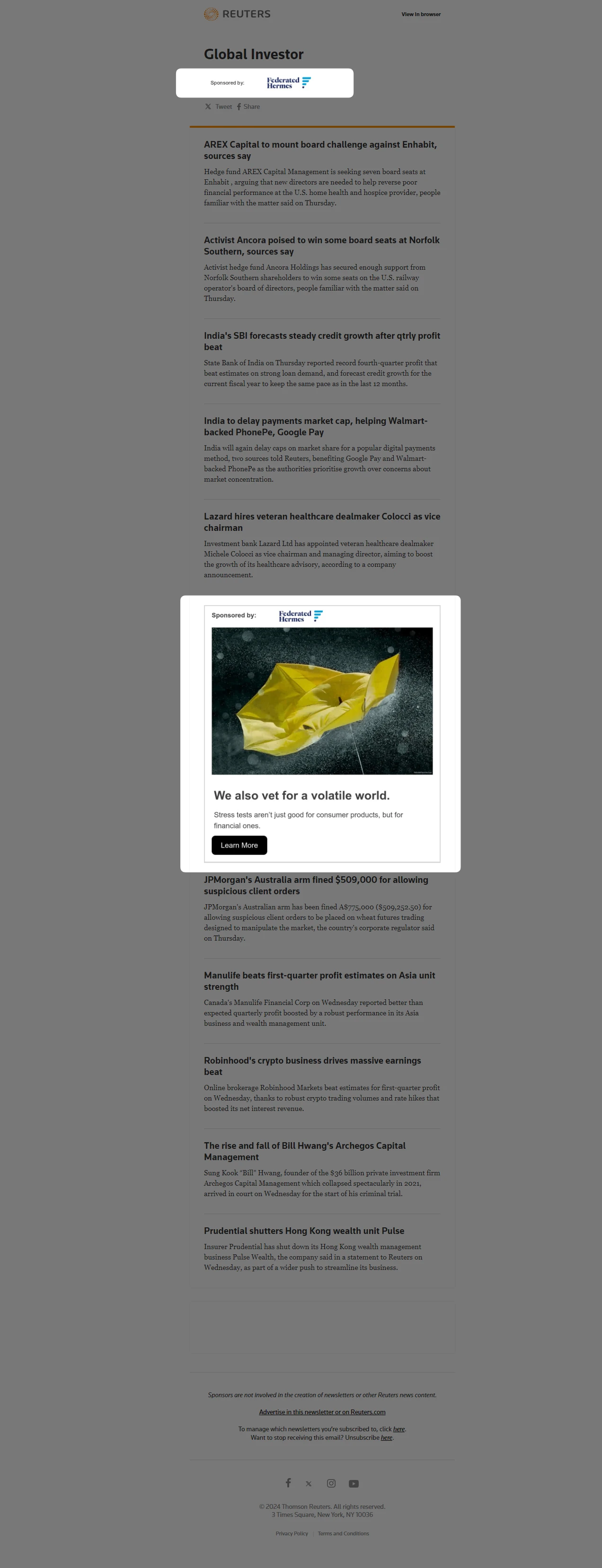 Reuters Global Investor example on Reuters