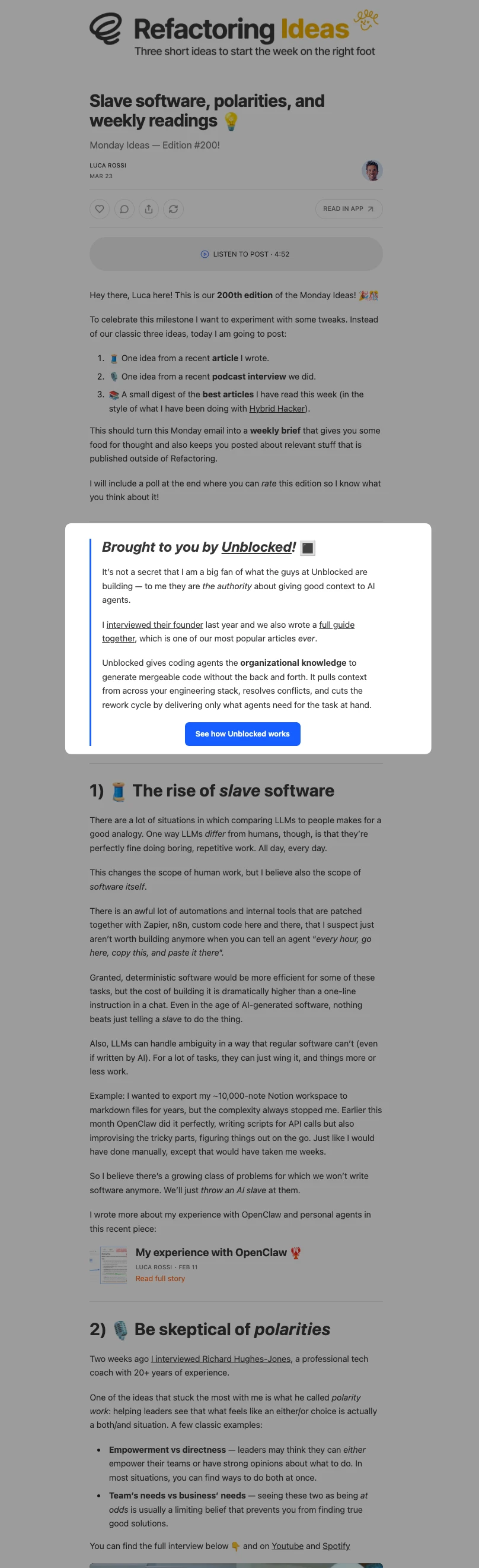 Monday Ideas Newsletter placement example