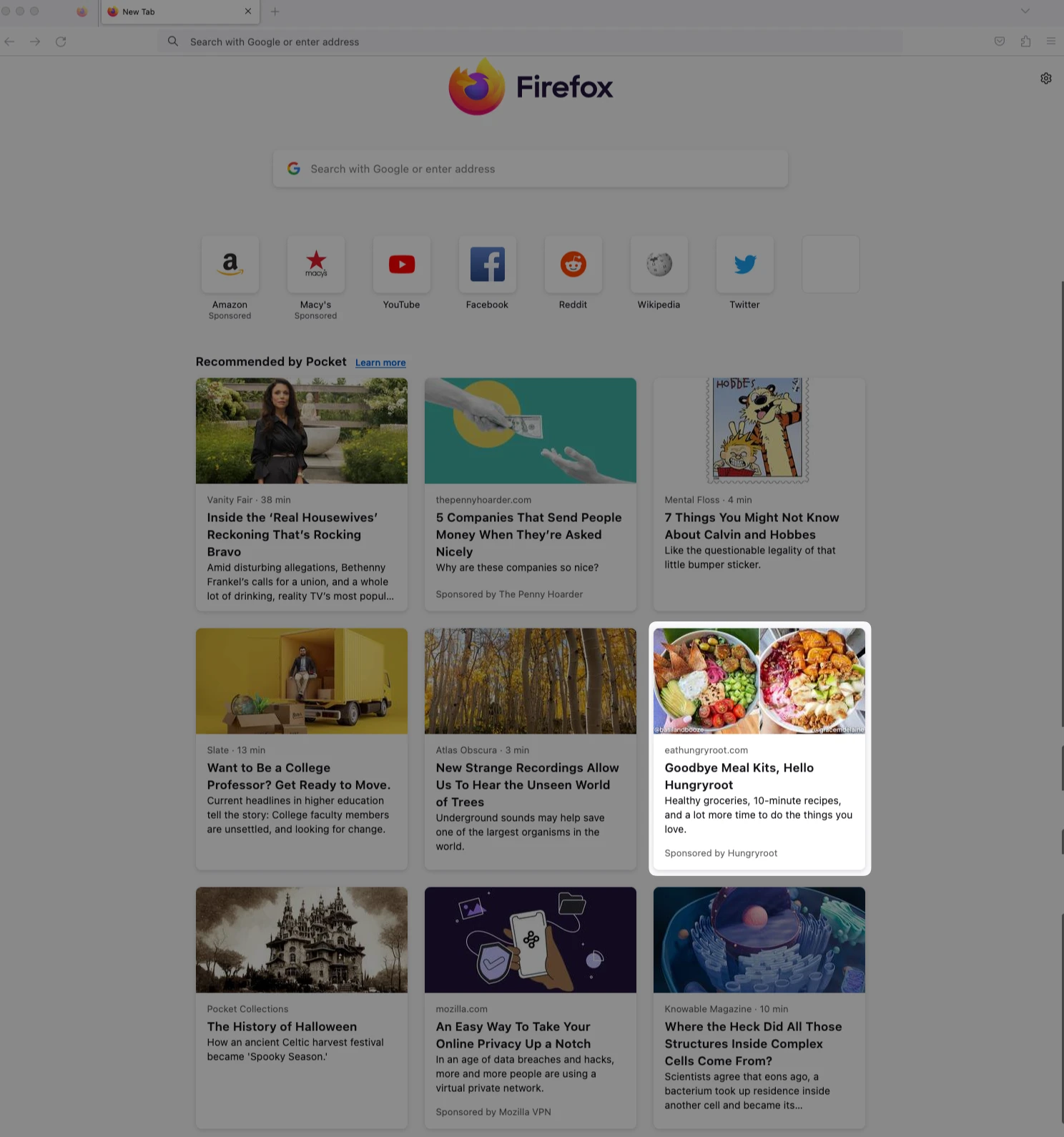 Native New Tab Sponsorship - B2C example on Firefox New Tab