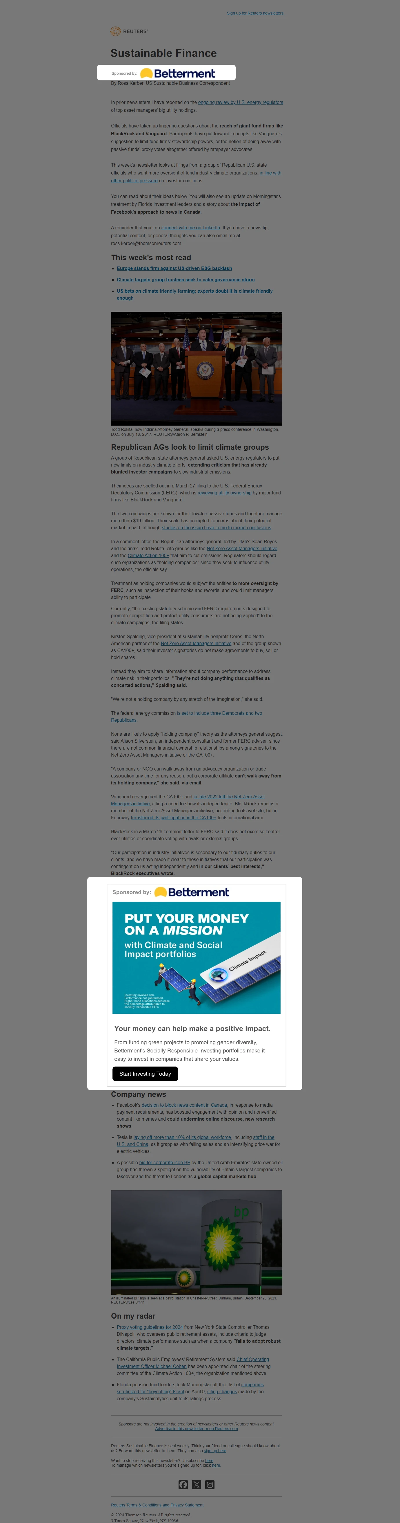 Reuters Sustainable Finance example on Reuters