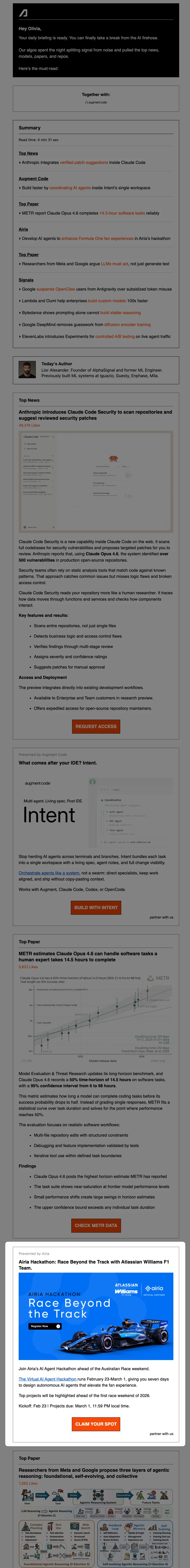 AlphaSignal AI Newsletter - Secondary Placement example on AlphaSignal AI