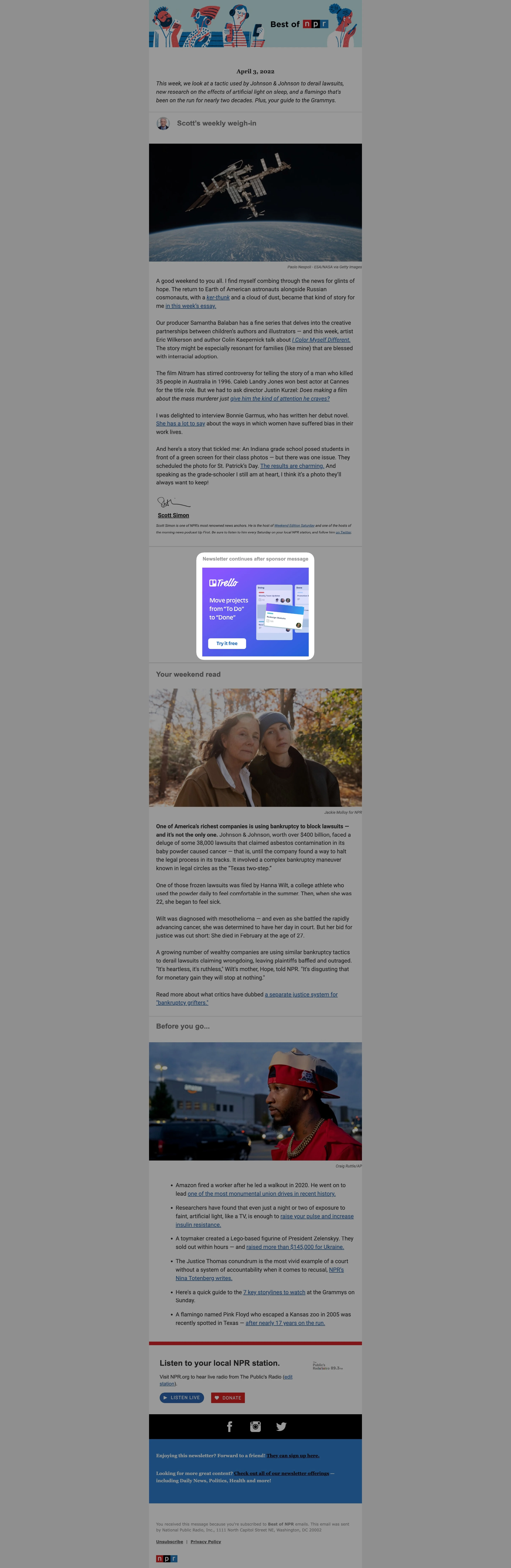 Run of NPR Newsletter Sponsorship example on NPR