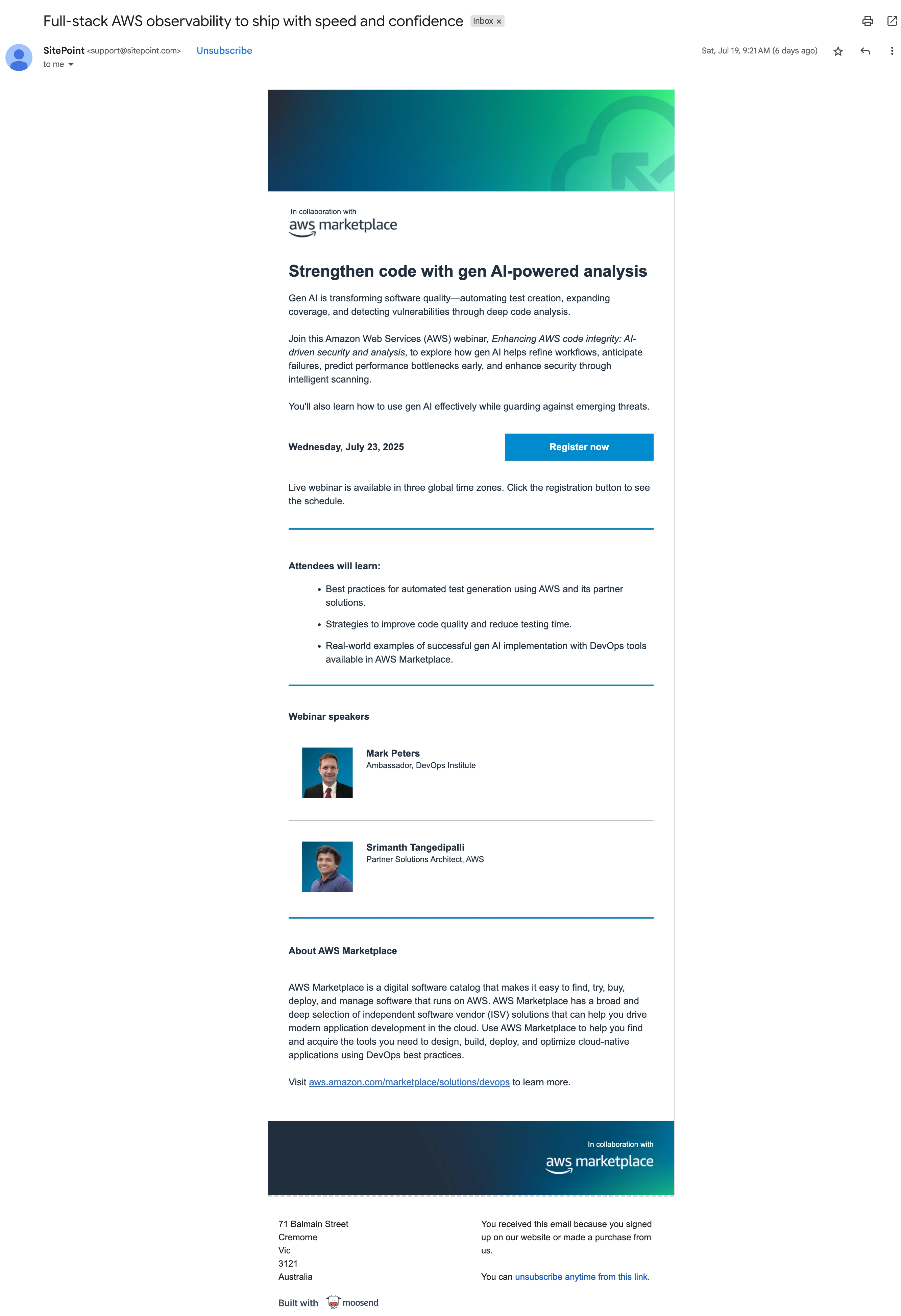 Dedicated Email example on SitePoint