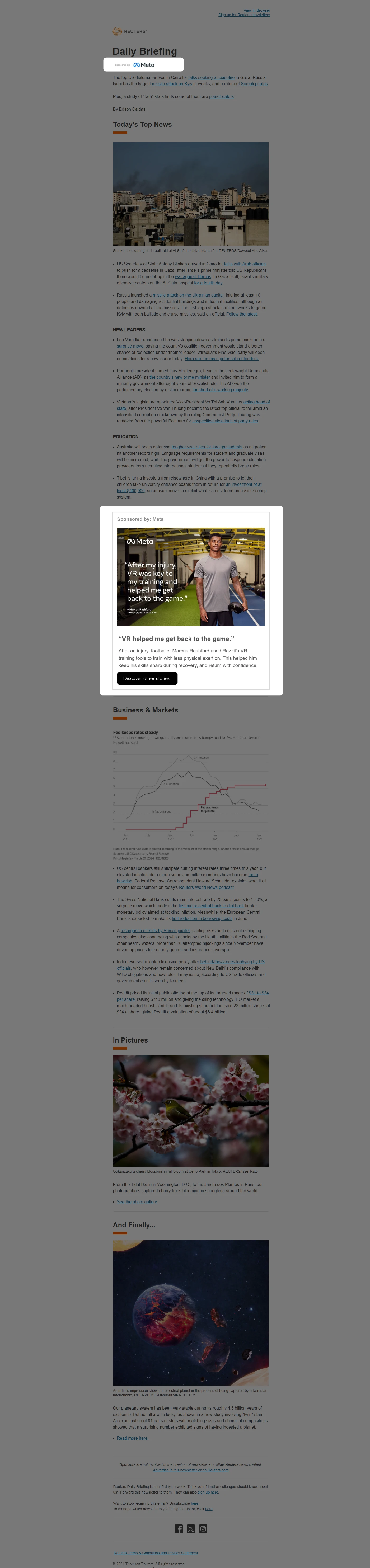 Reuters Daily Briefing placement example