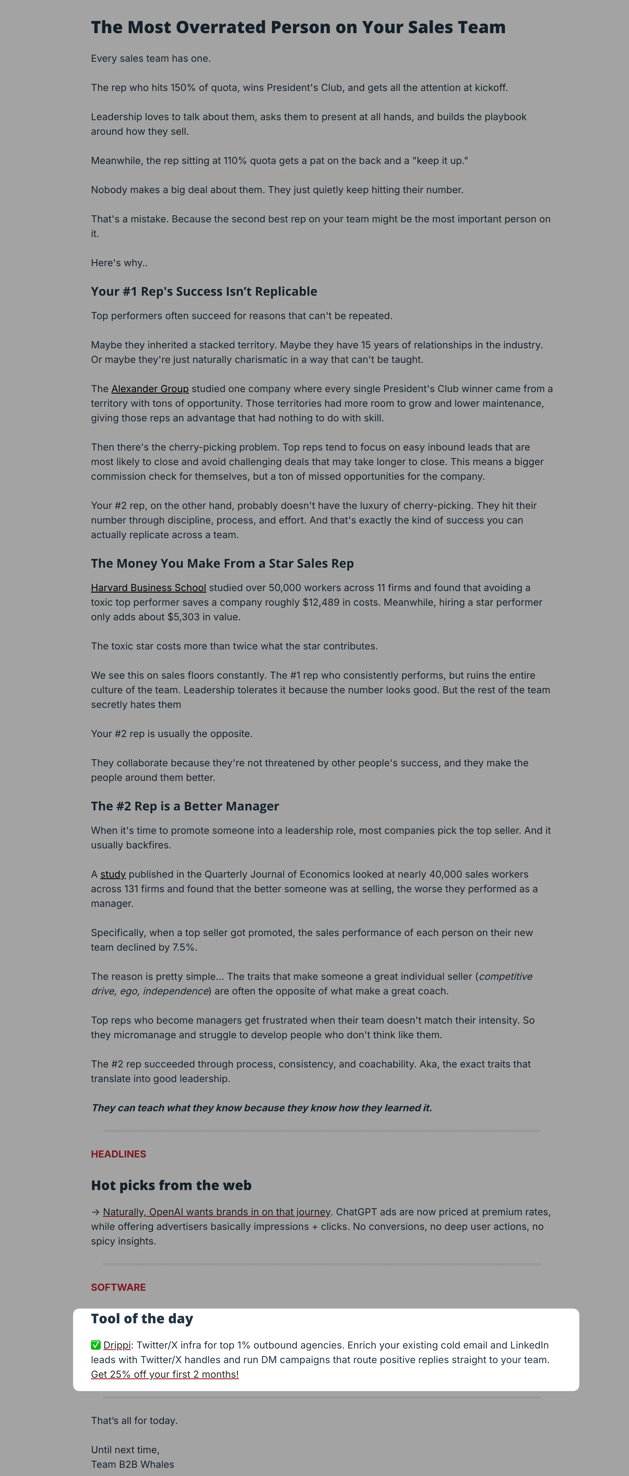 B2B Whales Newsletter - Secondary (Text-Only) Ad example on B2B Whales