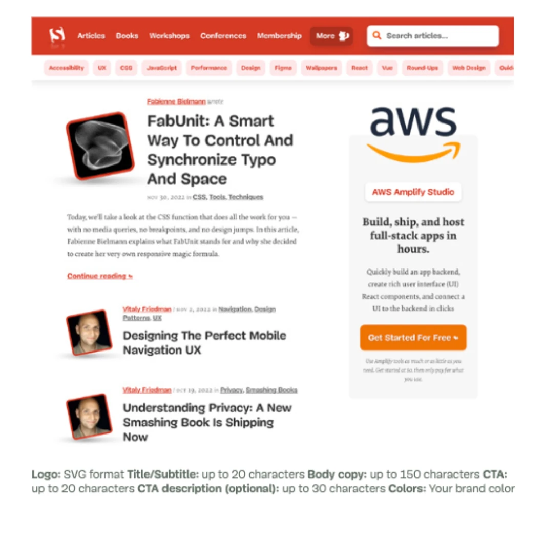 Big Promo Banner Ad Unit example on Smashing Magazine