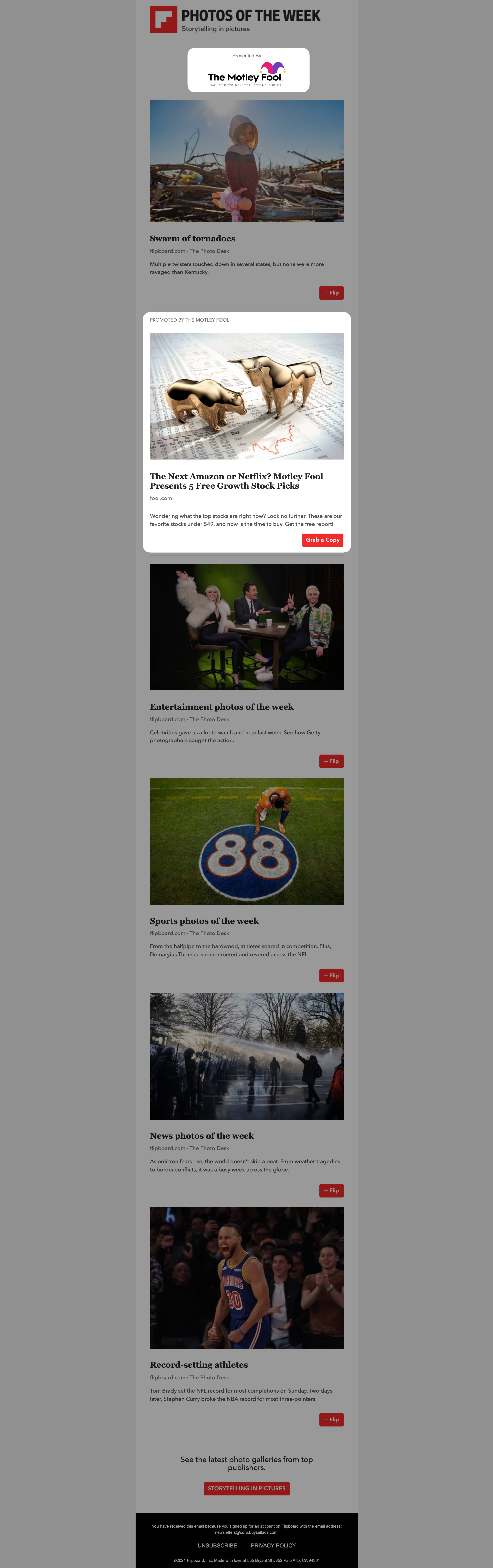 Photos of the Week Newsletter Sponsorship example on Flipboard