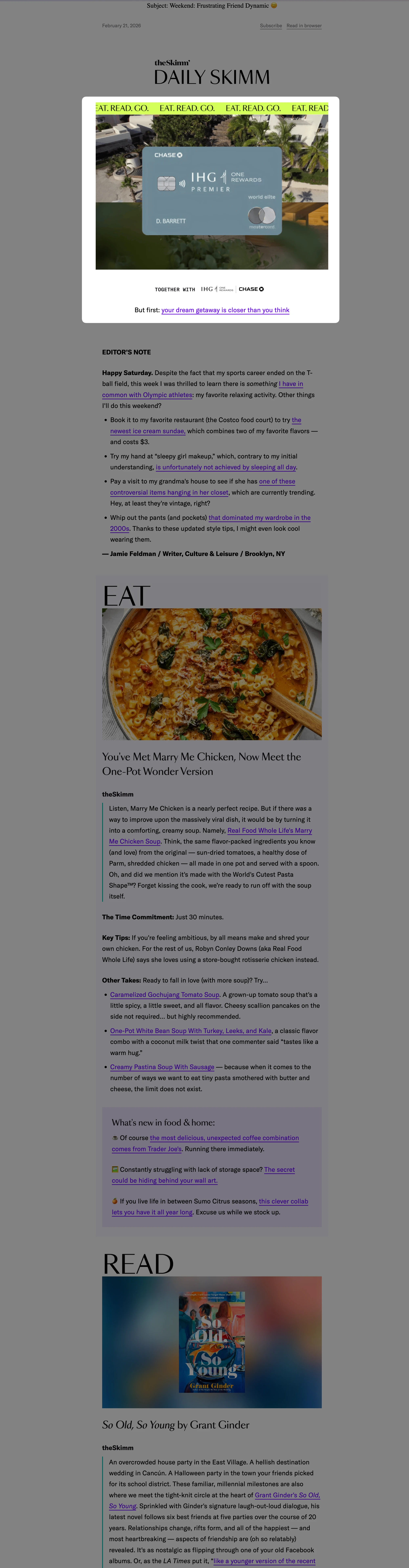 Daily Skimm Weekend Newsletter example on theSkimm