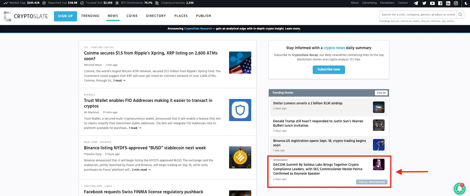 cryptoslate home page native ads