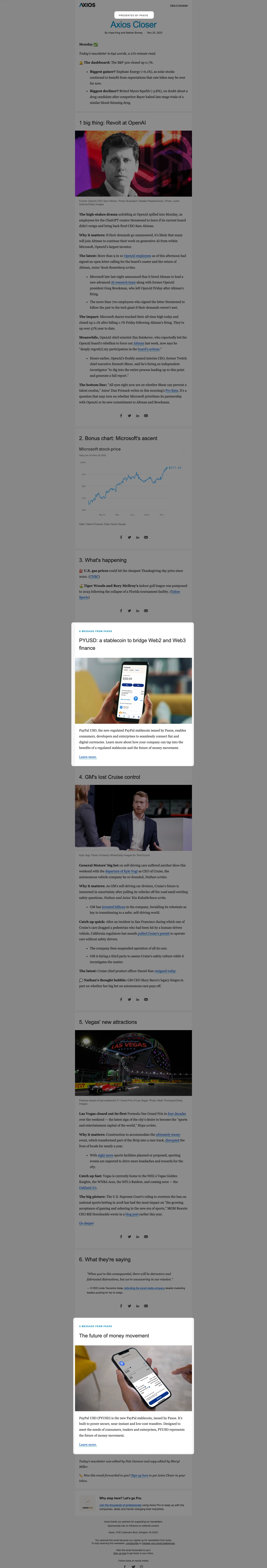 Axios Closer Newsletter Sponsorship example on Axios