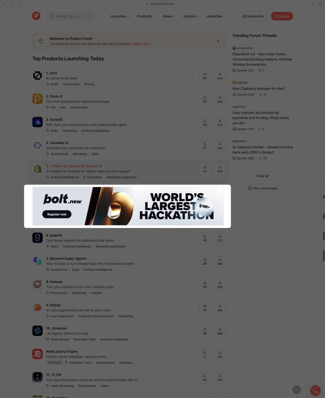 Billboard Ads example on Product Hunt