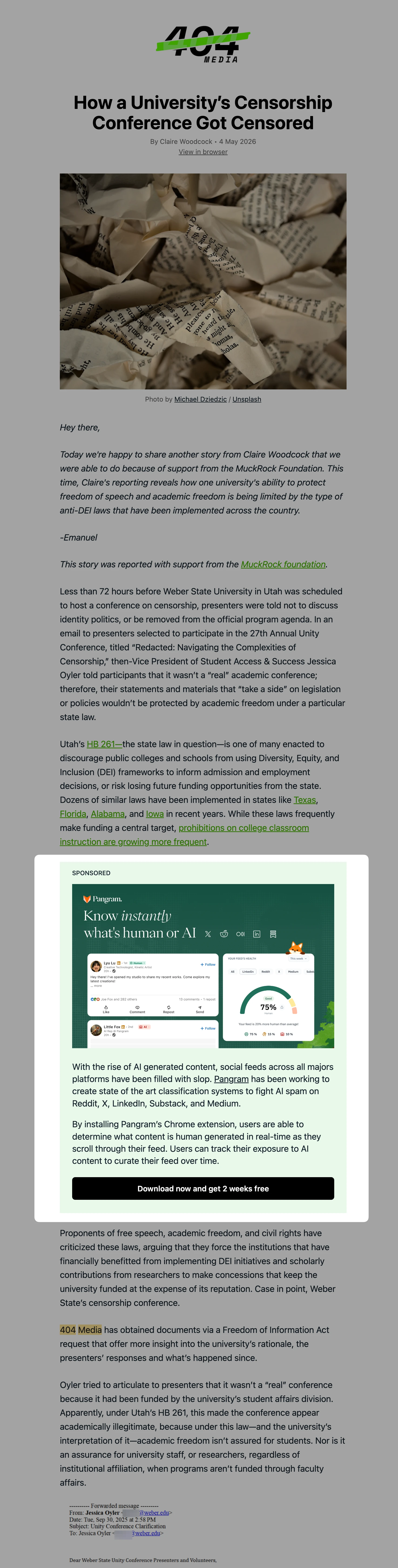 Newsletter Sponsorship placement example