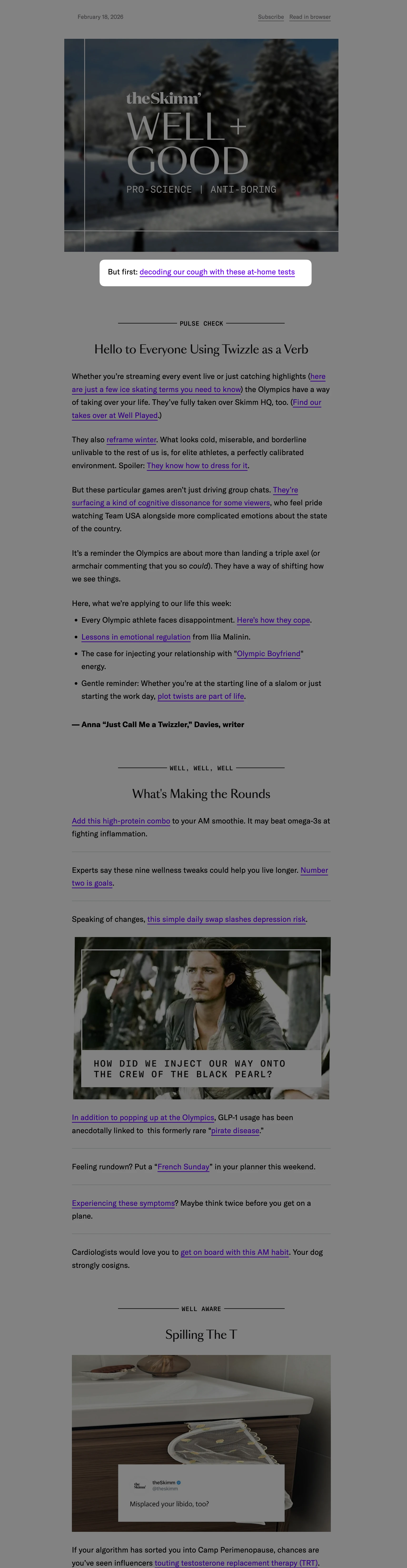 Skimm Well+Good Newsletter example on theSkimm