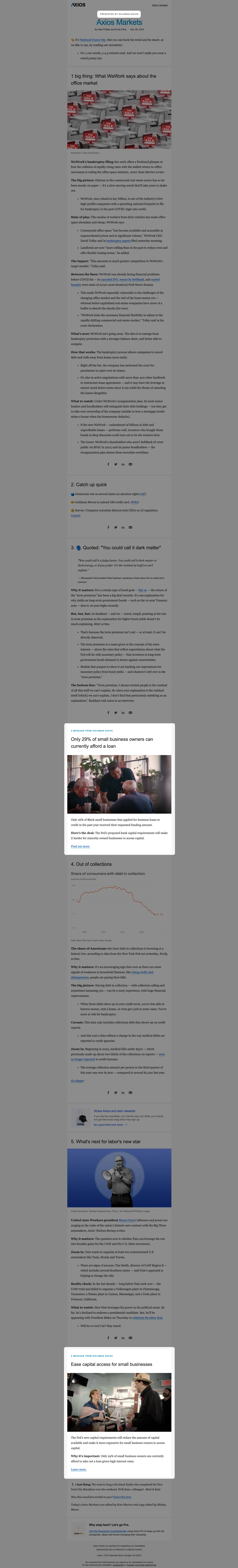 Axios Markets Newsletter Sponsorship placement example