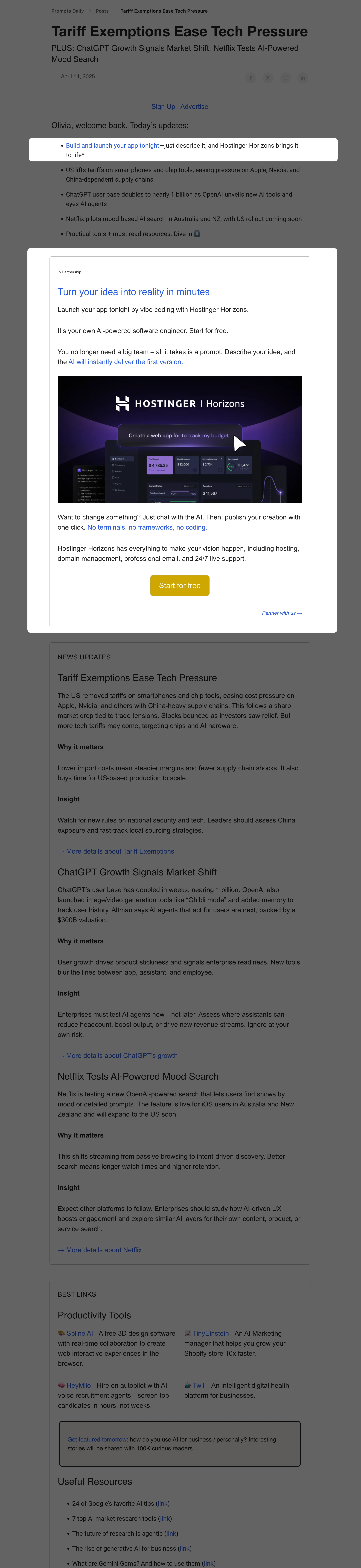 Daily Newsletter - Primary Sponsorship placement example