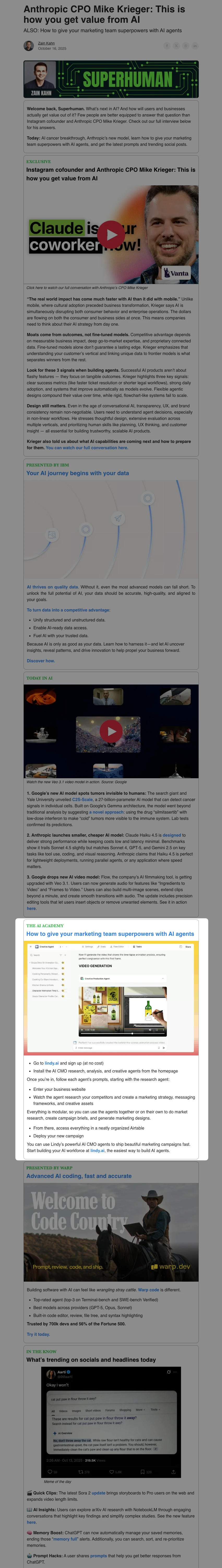 Daily Newsletter - Tutorial Ad example on Superhuman AI