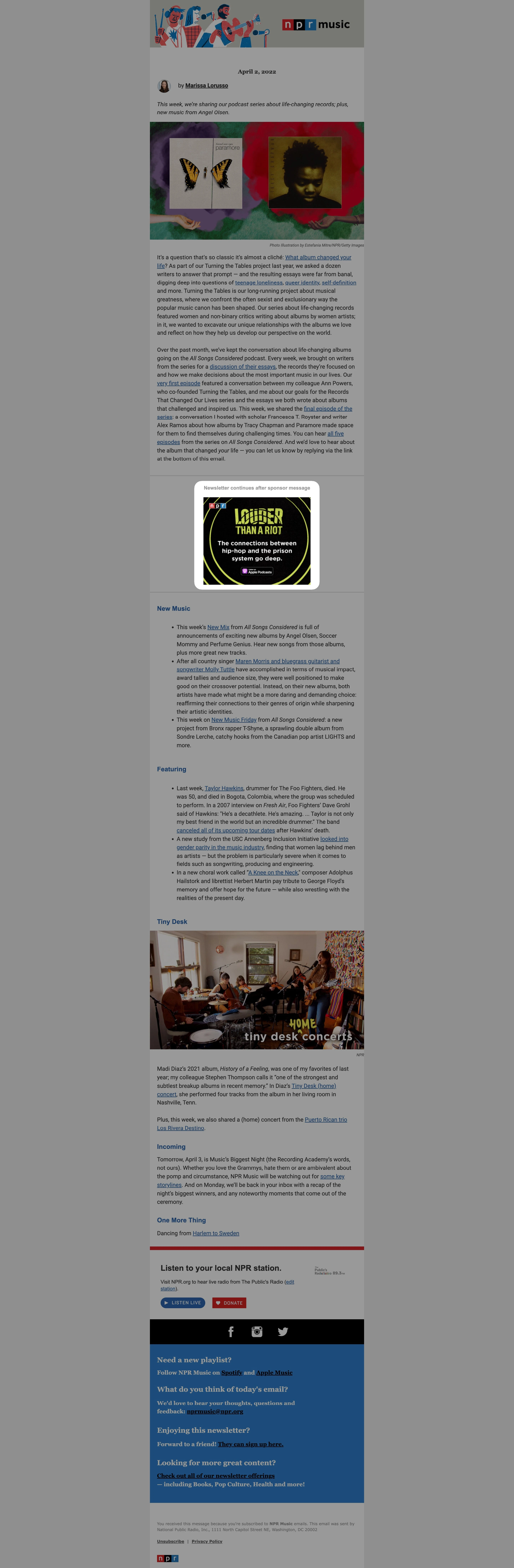 NPR Culture Newsletter Sponsorship example on NPR