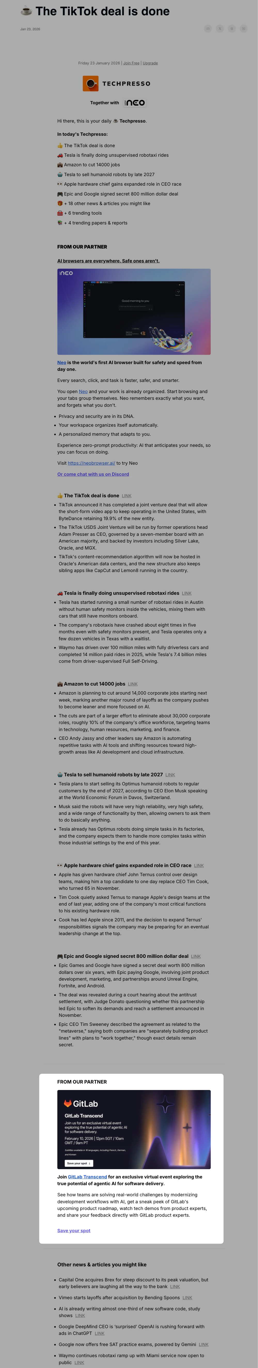 Techpresso Newsletter - Secondary example on Techpresso