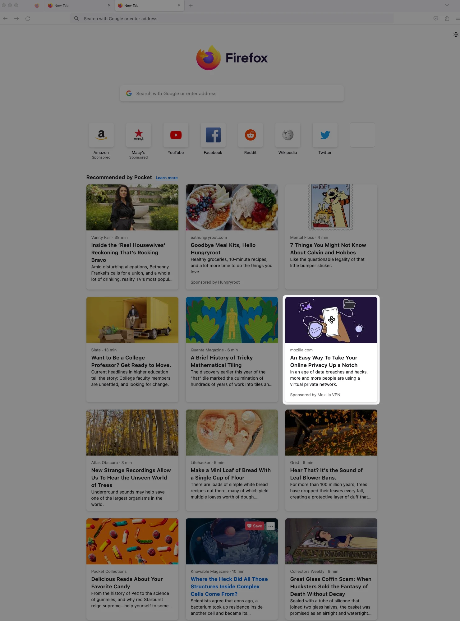 Native New Tab Sponsorship - B2B placement example