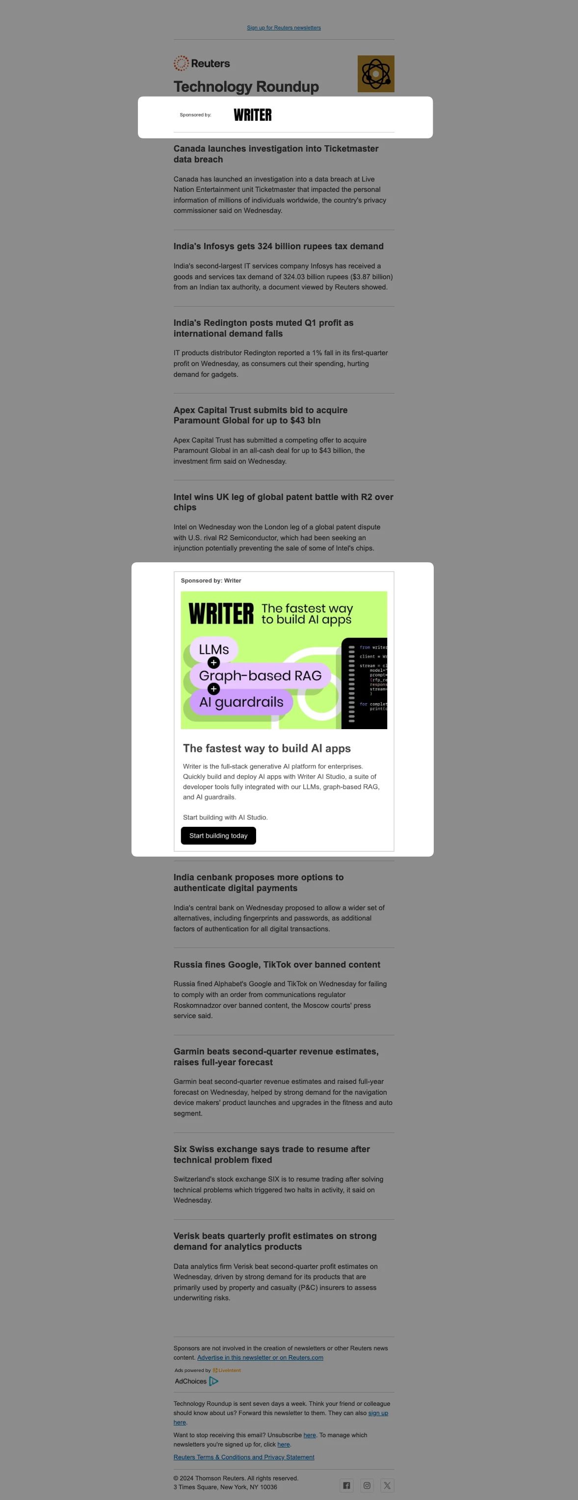 Reuters Technology Roundup example on Reuters