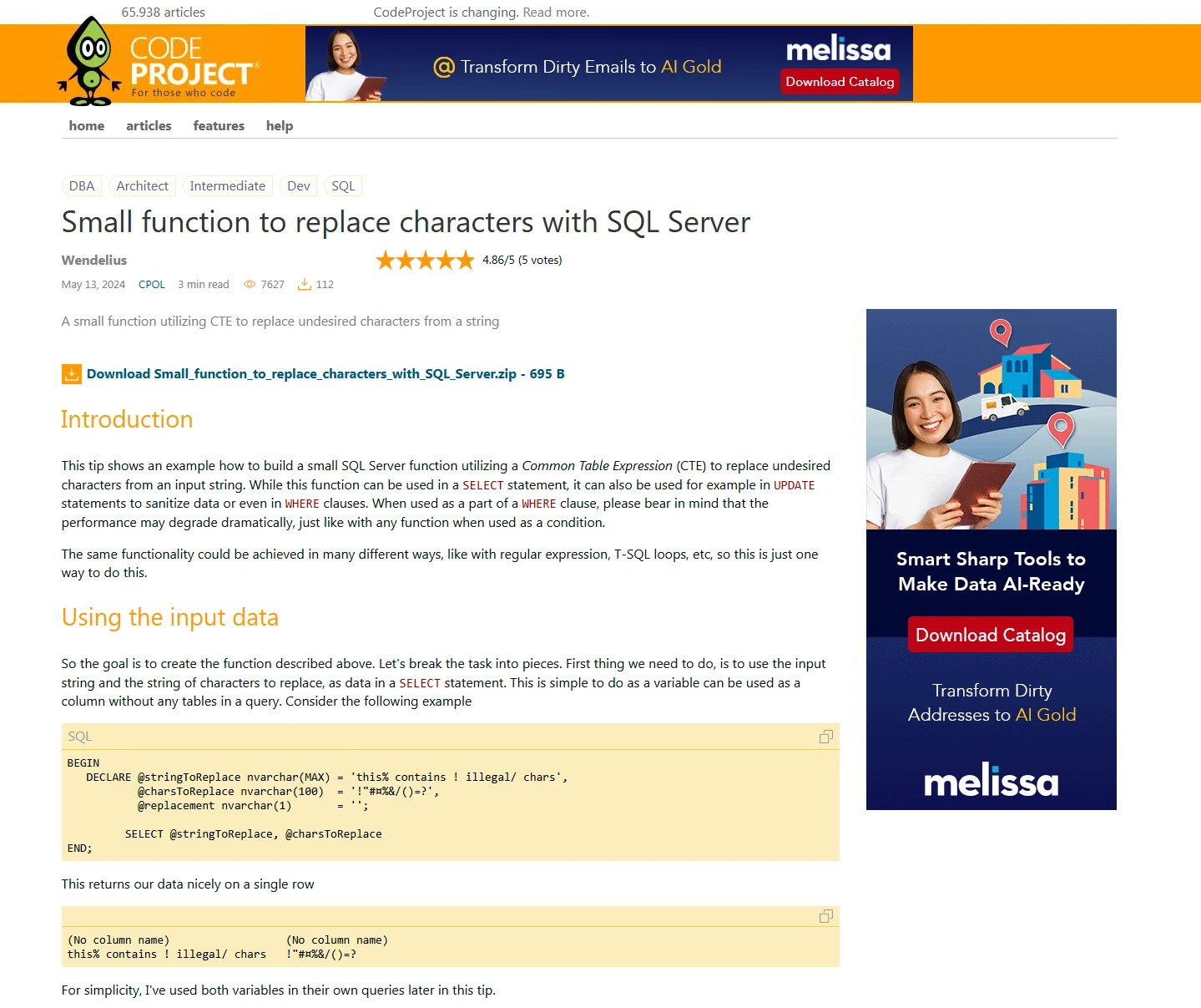 CodeProject Native Ads - Web placement example